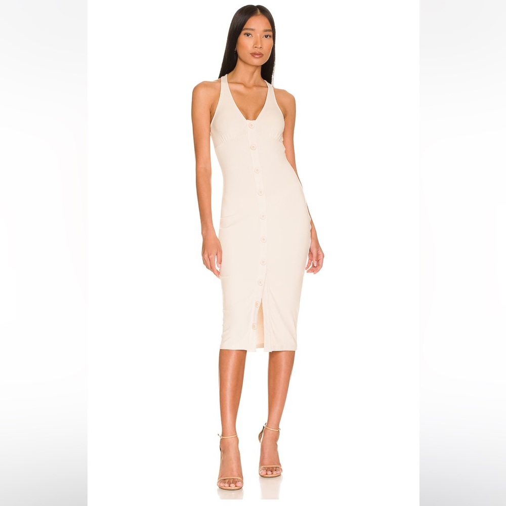 Sandra Button Down Dress in Off White MIDI Dress